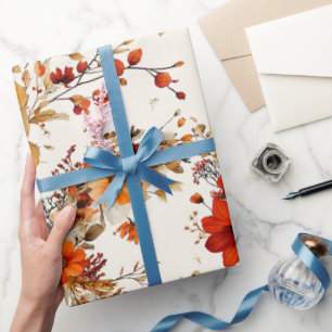 Terracotta en Witte Bloemen Botanische Boho Exotis Cadeaupapier