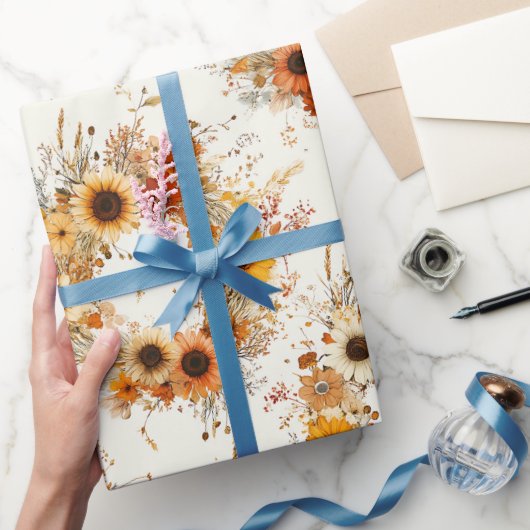 Terracotta en Witte Bloemen Botanische Boho Exotis Cadeaupapier (Geschenken)