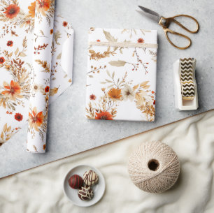 Terracotta en Witte Bloemen Botanische Boho Exotis Cadeaupapier