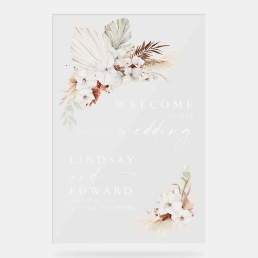 Terracotta en witte bloemen bruiloft acryl teken acryl bord (Voorkant)