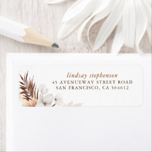Terracotta en witte bloemen Elegant Boho Etiket