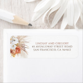 Terracotta en witte bloemen modern boho label
