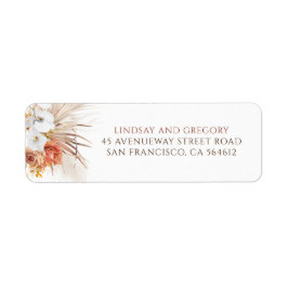 Terracotta en witte bloemen modern boho label