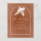 Terracotta en Witte Bloemen sparen de Datum Aankondigingskaart (Voorkant)