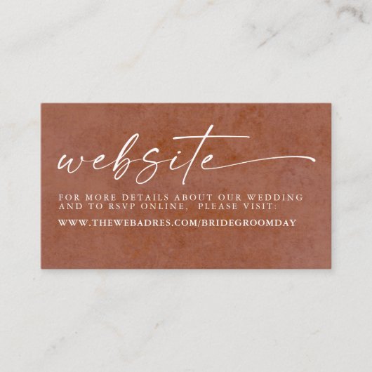 Terracotta en witte bloemen trouwwebsite informatiekaartje (Voorkant)
