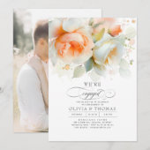 Terracotta en Witte Bloemen Verlovingsfeest Foto Kaart (Voorkant / Achterkant)