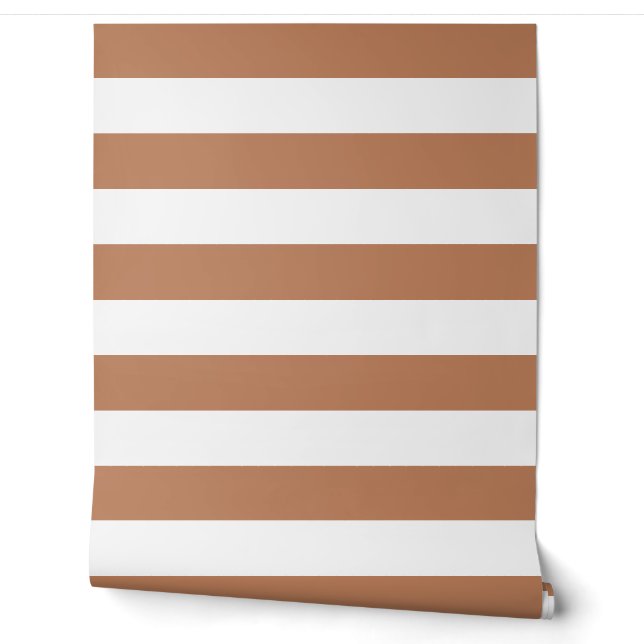 Terracotta en witte brede horizontale strepen behang (Afrollen)
