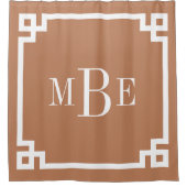 Terracotta en witte Griekse sleutel | Monogram Douchegordijn (Voorkant)