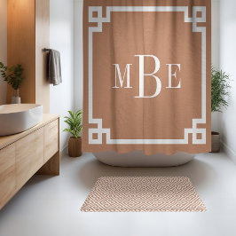 Terracotta en witte Griekse sleutel | Monogram Douchegordijn