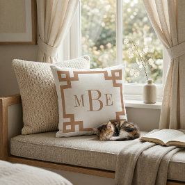 Terracotta en Witte Griekse Sleutel | Monogram Kussen