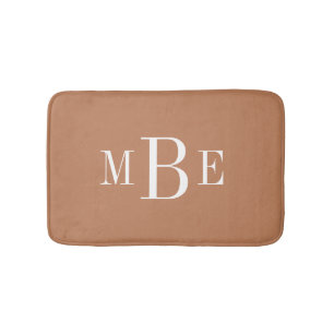 Terracotta en witte klassieke 3-letter monogram badmat