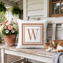 Terracotta en witte klassieke vierkante monogram