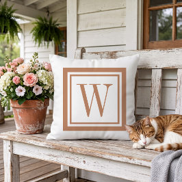 Terracotta en witte klassieke vierkante monogram buitenkussen
