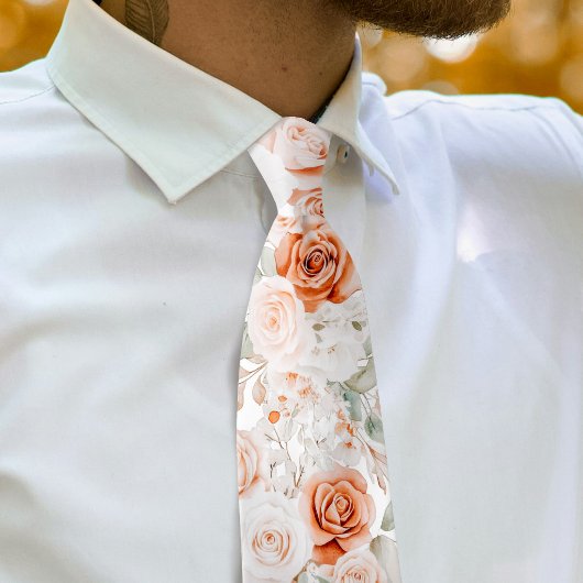Terracotta en witte rozen halsdoek stropdas