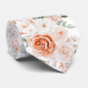 Terracotta en witte rozen halsdoek stropdas