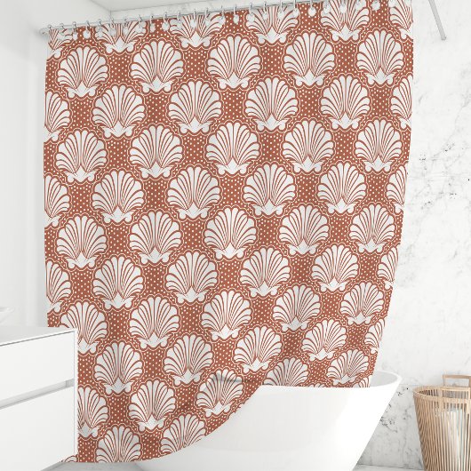 Terracotta en Witte Zeeschelp Kust Douchegordijn