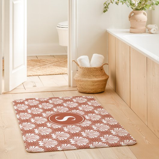 Terracotta en Witte Zeeschelp Kust Monogram Badmat