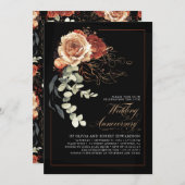 Terracotta en zwart bloemenbruiloft Jubileum Kaart (Voorkant / Achterkant)