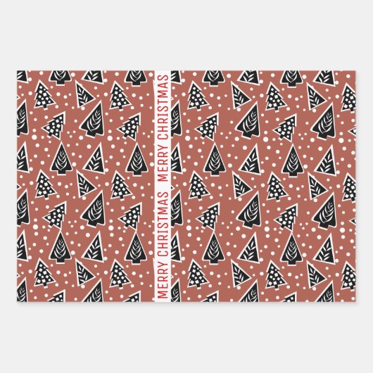 Terracotta en zwarte kerstbomen inpakpapier vel (Voorkant 3)
