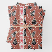 Terracotta en zwarte kerstbomen inpakpapier vel (In situ)