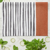 Terracotta en zwarte witte strepen   theedoek (Gevouwen)