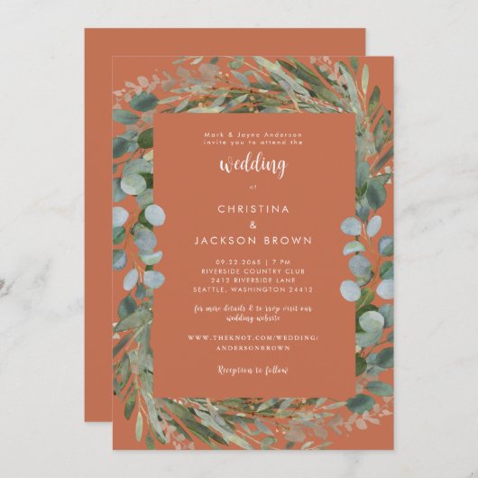 Terracotta Eucalyptus Botanical Weddenschap II Kaart (Voorkant / Achterkant)