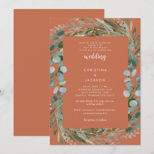 Terracotta Eucalyptus Botanical Wedding III Kaart (Voorkant / Achterkant)