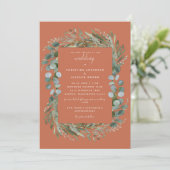 Terracotta Eucalyptus Botanical Wedding Invitation Kaart (Staand voorkant)