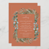 Terracotta Eucalyptus Botanical Wedding Invitation Kaart (Voorkant / Achterkant)