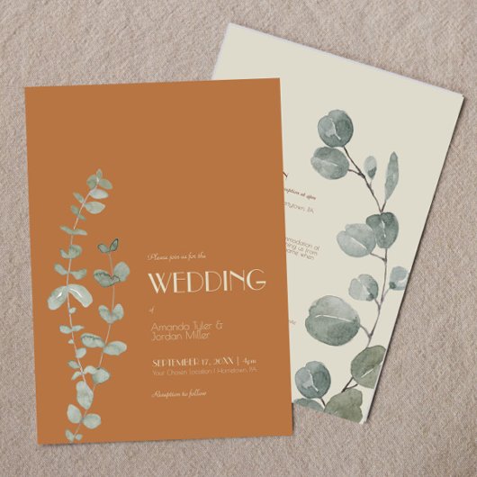 Terracotta Eucalyptus Deco all in one Weddenschap Kaart