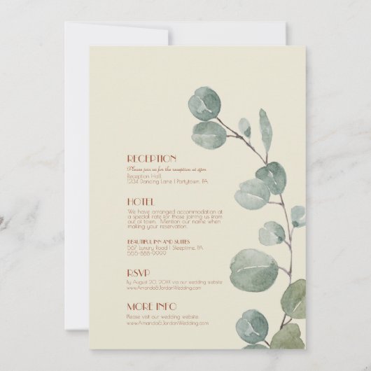 Terracotta Eucalyptus Deco all in one Weddenschap Kaart (Achterkant)