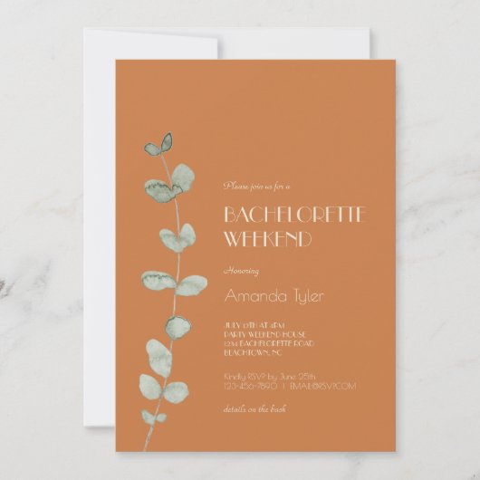 Terracotta Eucalyptus Deco Bachelorette Weekend Kaart (Voorkant)
