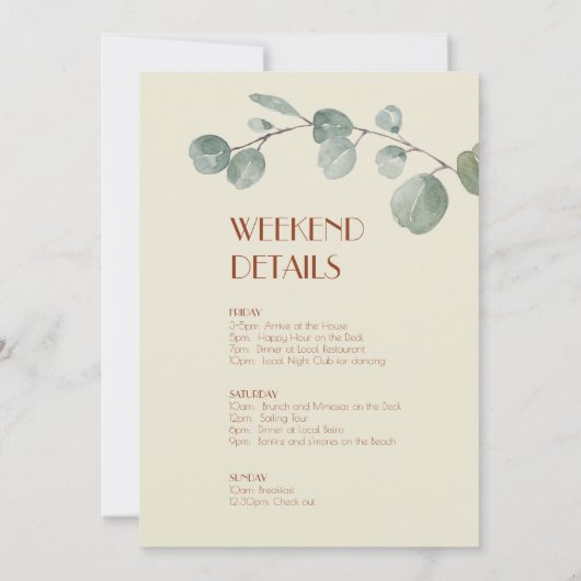 Terracotta Eucalyptus Deco Bachelorette Weekend Kaart (Achterkant)