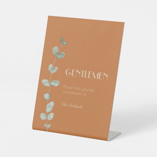 Terracotta Eucalyptus Deco Gentlemen Bathroom Reclamebord Met Voetstuk (Voorkant)