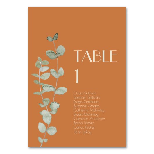 Terracotta Eucalyptus Deco Table Number Guans Kaart (Achterkant)