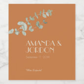 Terracotta Eucalyptus Deco Weddenschap Wijn Label Wijn Etiket (Enkel label)