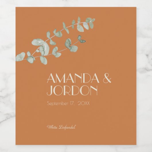 Terracotta Eucalyptus Deco Weddenschap Wijn Label Wijn Etiket (Enkel label)