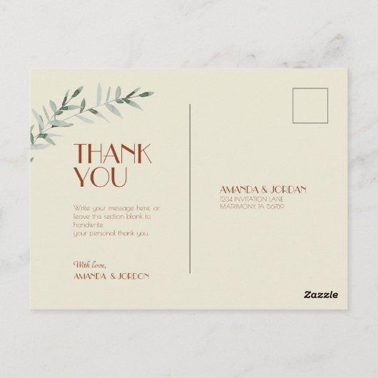 Terracotta Eucalyptus Deco Wedding Bedankt Briefkaart (Achterkant)