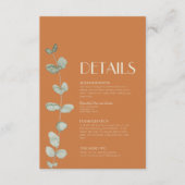 Terracotta Eucalyptus Deco Wedding Details Informatiekaartje (Voorkant)