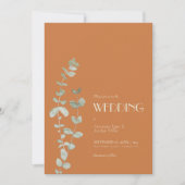 Terracotta Eucalyptus Deco Wedding Invitation Kaart (Voorkant)