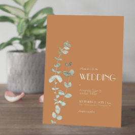 Terracotta Eucalyptus Deco Wedding Invitation Kaart