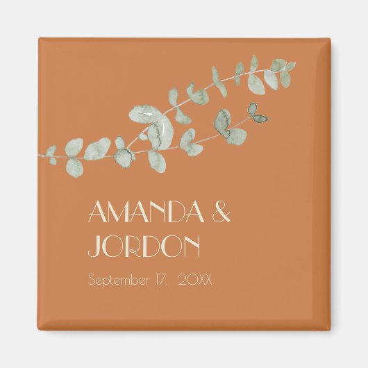 Terracotta Eucalyptus Deco Wedding Magnet (Voorkant)
