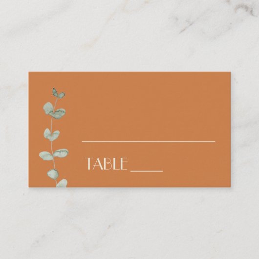 Terracotta Eucalyptus Deco Wedding Place Card Plaatskaartje (Voorkant)