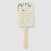 Terracotta Eucalyptus Deco Wedding Programme Handwaaier (Achterkant)