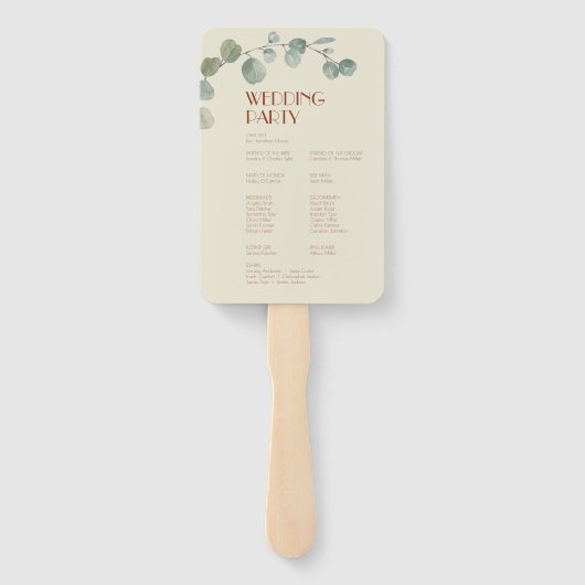 Terracotta Eucalyptus Deco Wedding Programme Handwaaier (Achterkant)