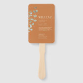 Terracotta Eucalyptus Deco Wedding Programme Handwaaier (Voorkant)