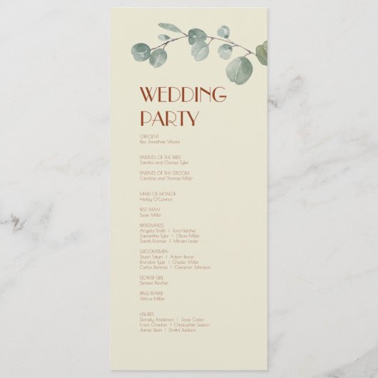 Terracotta Eucalyptus Deco Wedding Programme Programmakaart (Achterkant)