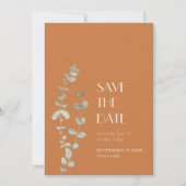 Terracotta Eucalyptus Deco Wedding Save the Date (Voorkant)