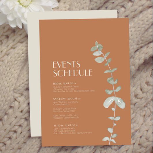 Terracotta Eucalyptus Deco Wedding Schedule Informatiekaartje
