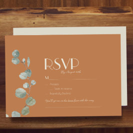 Terracotta Eucalyptus Deco Wedding Song Verzoek RSVP Kaartje